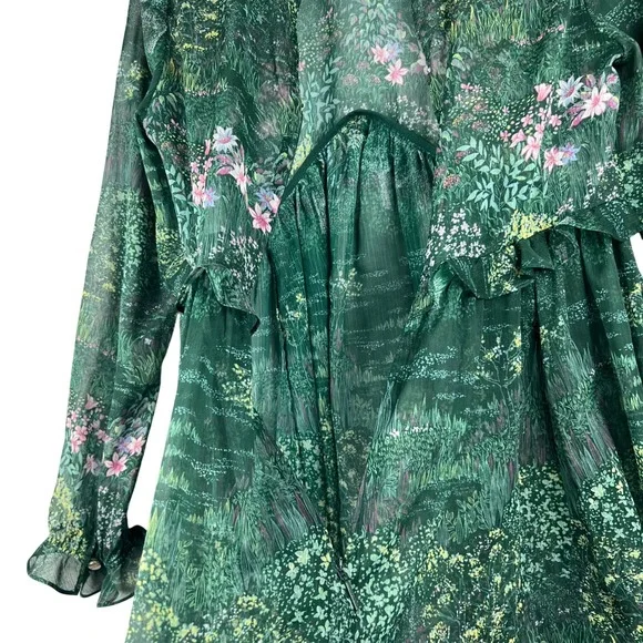 Ted Baker Verdant Garden Floral Print Sheer Long Sleeve Ruffle Mini Dress